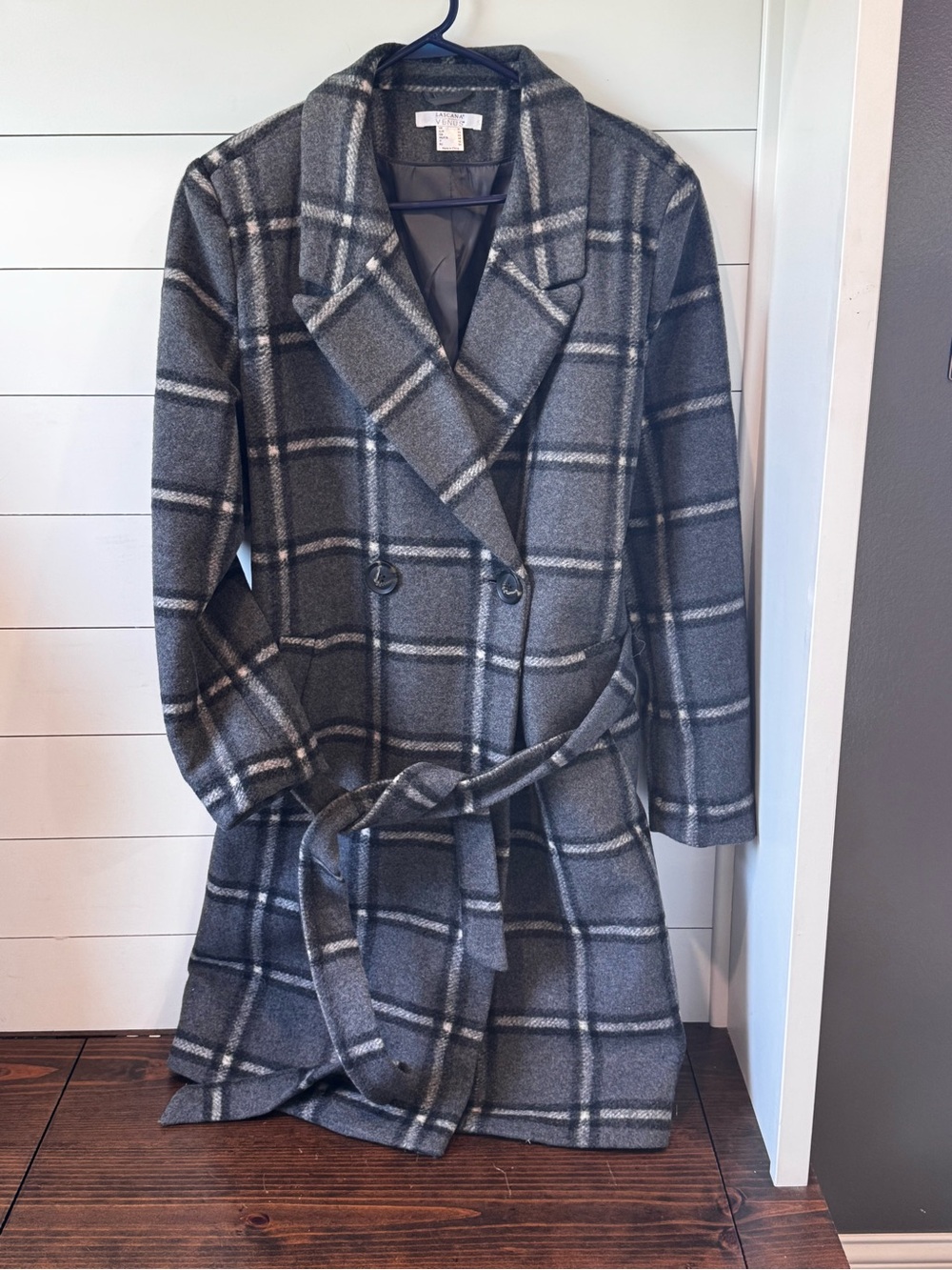Venus Windowpane Plaid Belted Wool-Blend Coat - Gray